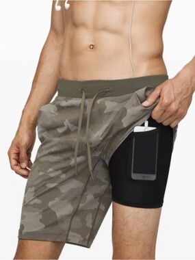 LULULEMON T.H.E. SHORT 9" LINER VARIEGATED MESH CAMO MAX DARK OLIVE SIZE Medium